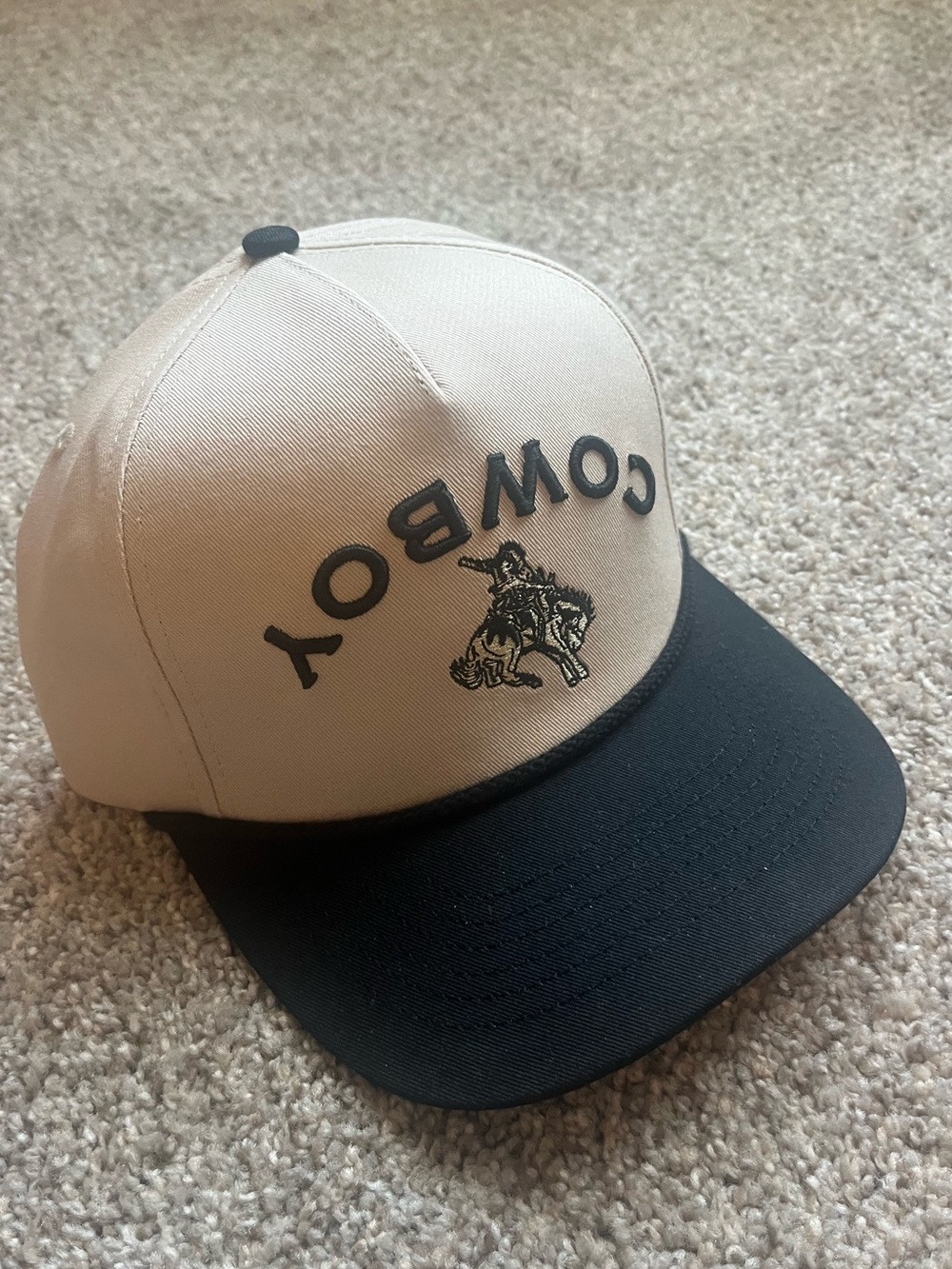 NEW WITH TAGS Cowboy Embroidered Two-Tone Trucker Cap - White & Black
